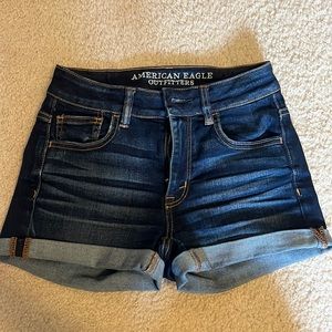 American Eagle Hi-Rise Shortie Denim Dark Wash Shorts